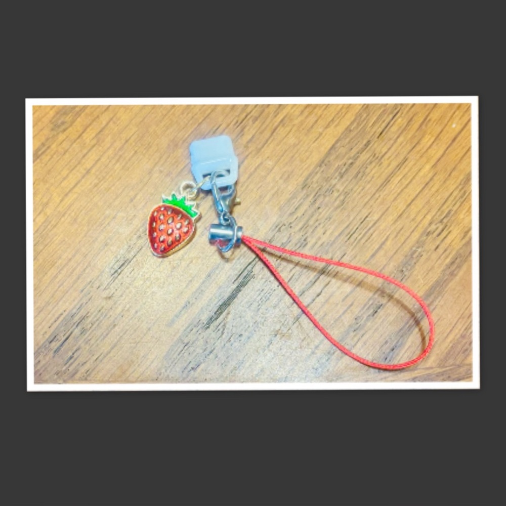 USB C Dust Plug Charm (Strawberry) with Tab Lanyard